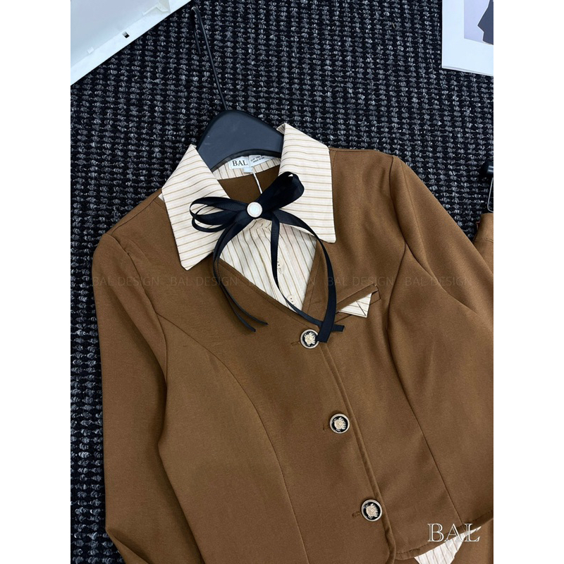 Áo sơ mi gile kèm chân váy chữ A hàng L1