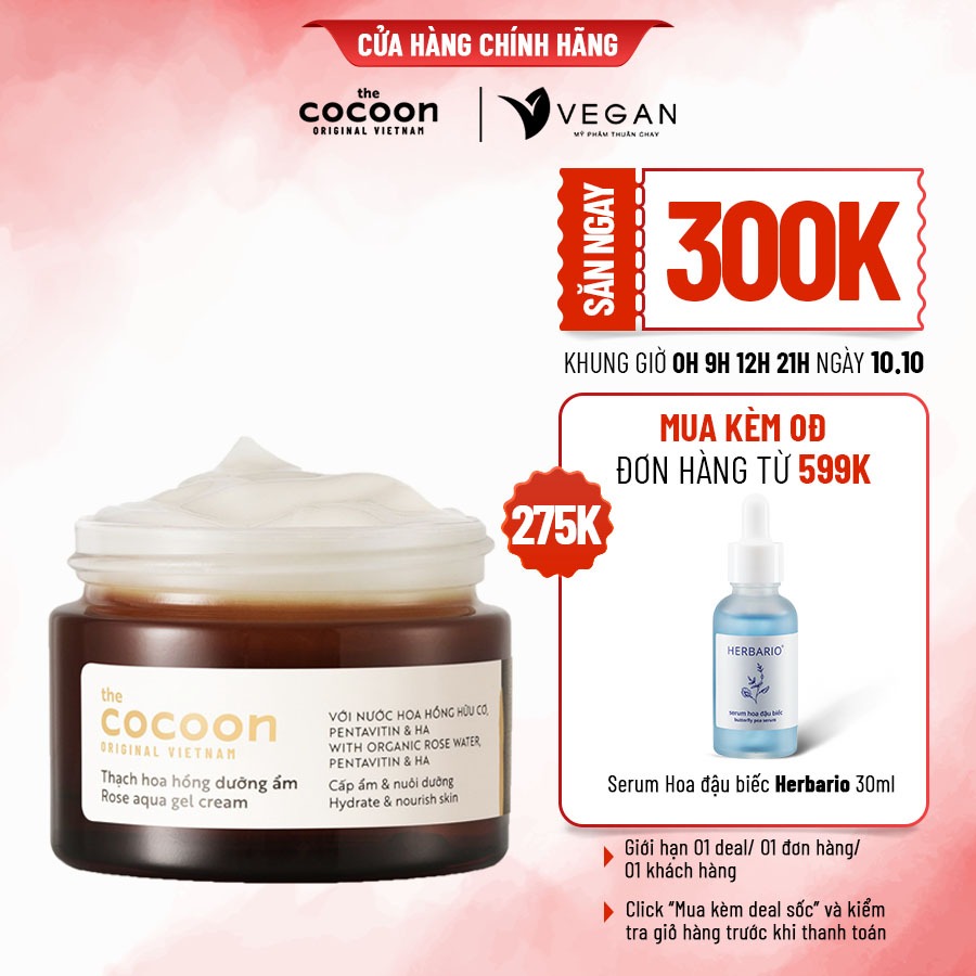 Thạch hoa hồng dưỡng ẩm COCOON 30ml kem dưỡng ẩm thuần chay