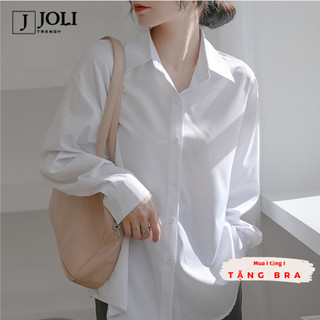 Áo Sơ Mi Dài Tay Unisex Form Rộng Trơn Basic Chất Lụa Mềm Mịn Thoáng Mát Chống Nhăn By JOLI Dành Cho Nam Nữ
