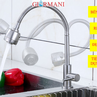 Vòi đơn lạnh chậu rửa bát GIORMANI inox 304 cần mềm hai chế độ nước VRB907 tăng dây cấp nước inox