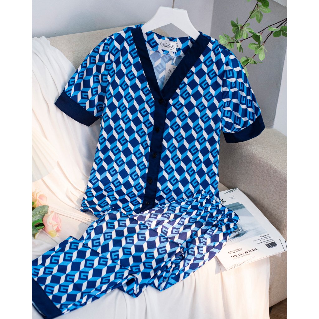 Đồ Ngủ Pijama Nữ VADESI Bộ Dài Cộc Cổ Y Lụa Cao Cấp Mặc Nhà Đẹp Mùa Hè Thoáng Mát Mềm Mịn Thấm Hút Nhiều Màu Đẹp