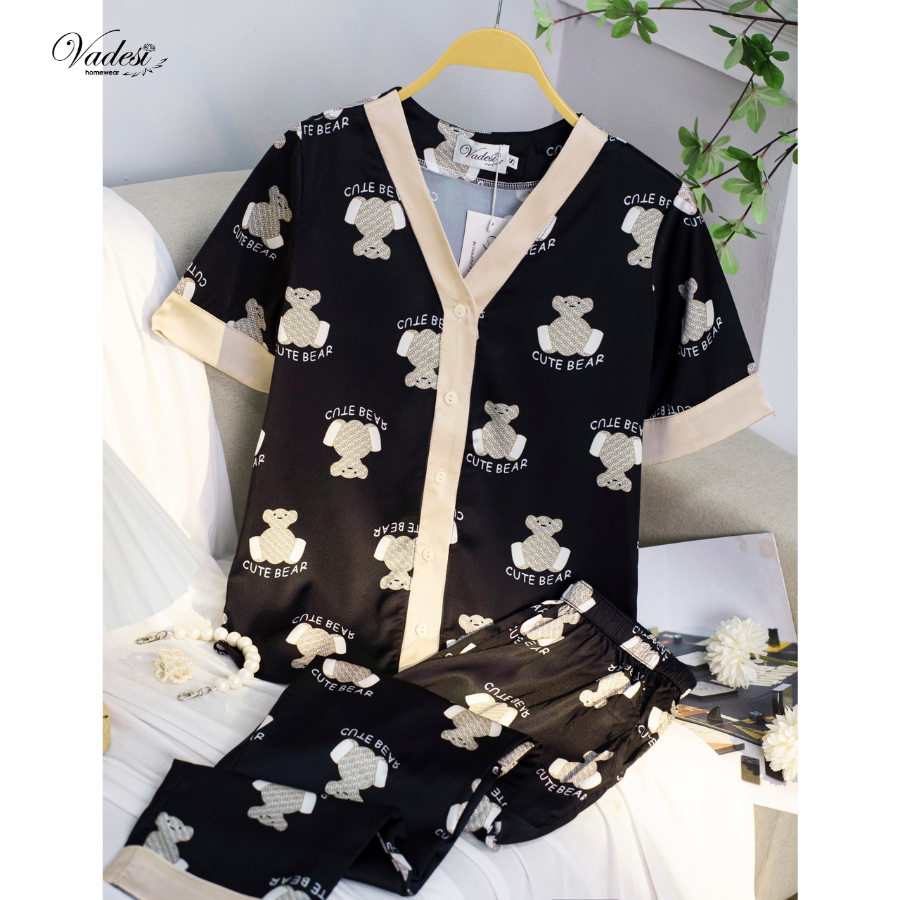 Đồ Ngủ Pijama Nữ VADESI Bộ Dài Cộc Cổ Y Lụa Cao Cấp Mặc Nhà Đẹp Mùa Hè Thoáng Mát Mềm Mịn Thấm Hút Nhiều Màu Đẹp