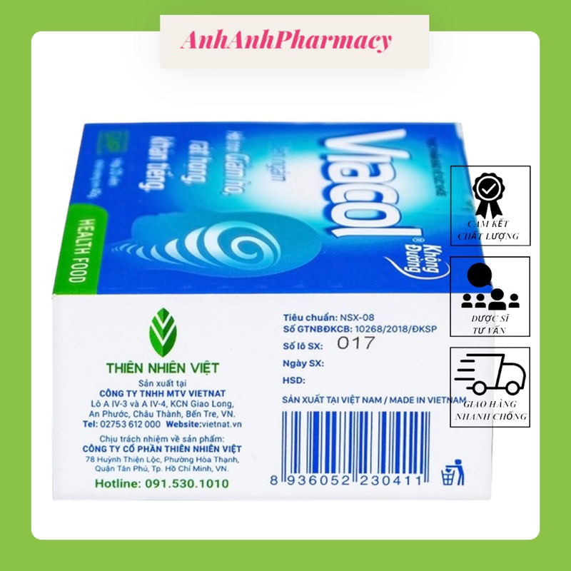 Combo 3 Hộp Không Đường Kẹo Ngậm Giảm Ho Đau Rát Họng Viacol 20 Viên - Vietnat Gừng 20 Viên - Viatux Extra 20 Viên