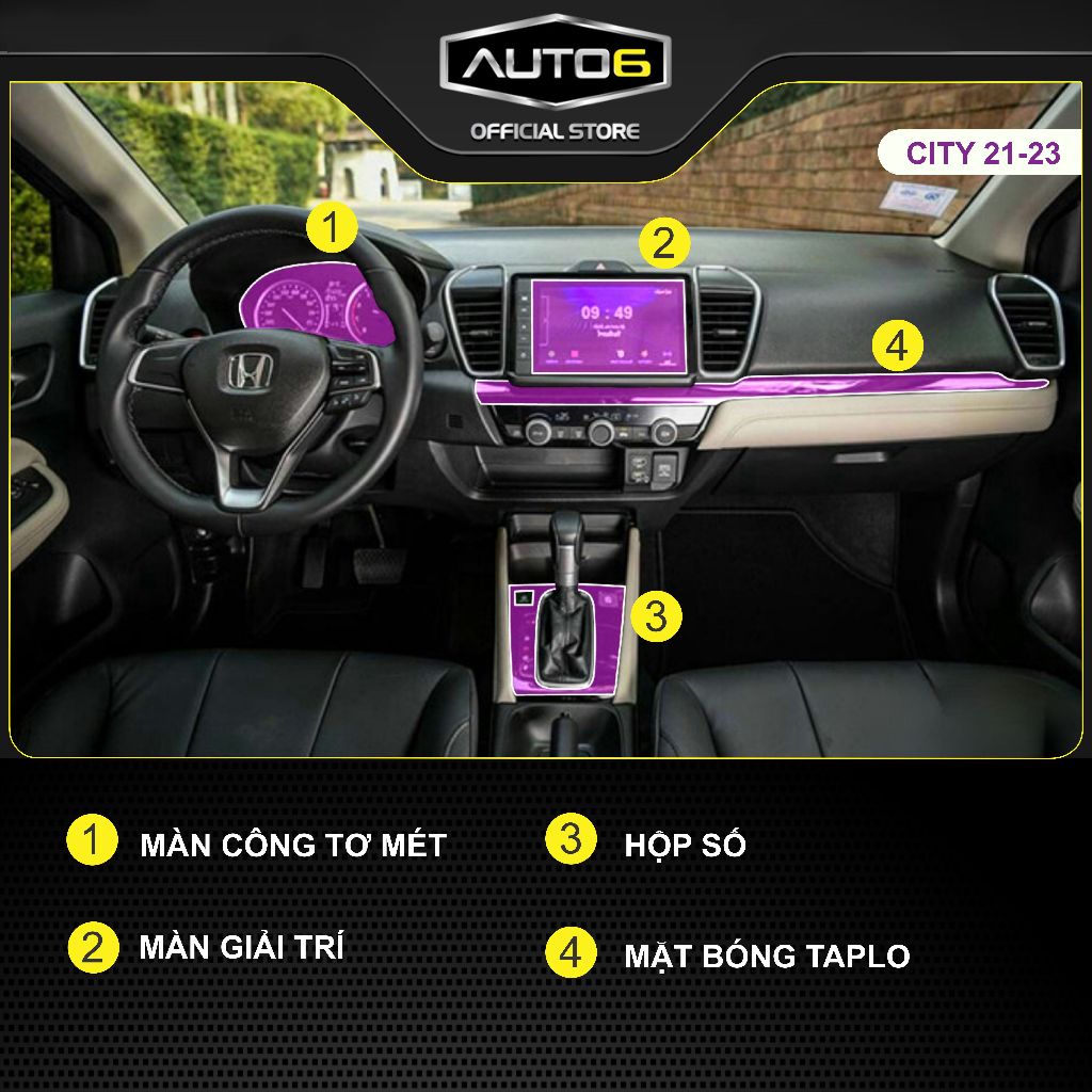 HONDA CITY 2021-2023: Film PPF CAO CẤP dán xe Trong suốt, chống xước và phục hồi vết xước nội thất ô tô - AUTO6