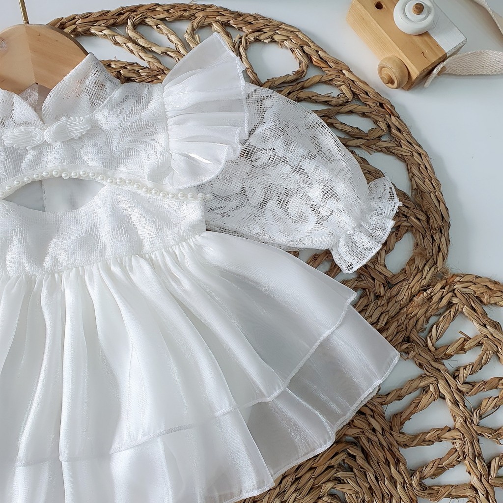 Body váy ren trắng cổ tàu RIOKIDS cho bé gái sơ sinh đi chơi BD143