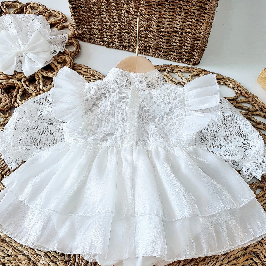 Body váy ren trắng cổ tàu RIOKIDS cho bé gái sơ sinh đi chơi BD143