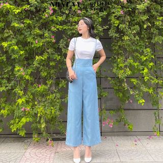 Yếm Thời Trang NHẬT VY Trơn Chất Kaki Không Kèm Áo Công Sở Đi Chơi Dáng Quần Dài  Màu Xanh - D1943
