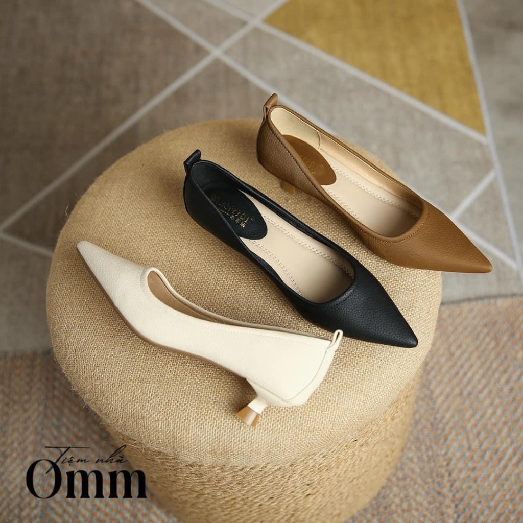 Omm - OH173 Giày gót thấp 4cm da trơn 3 màu