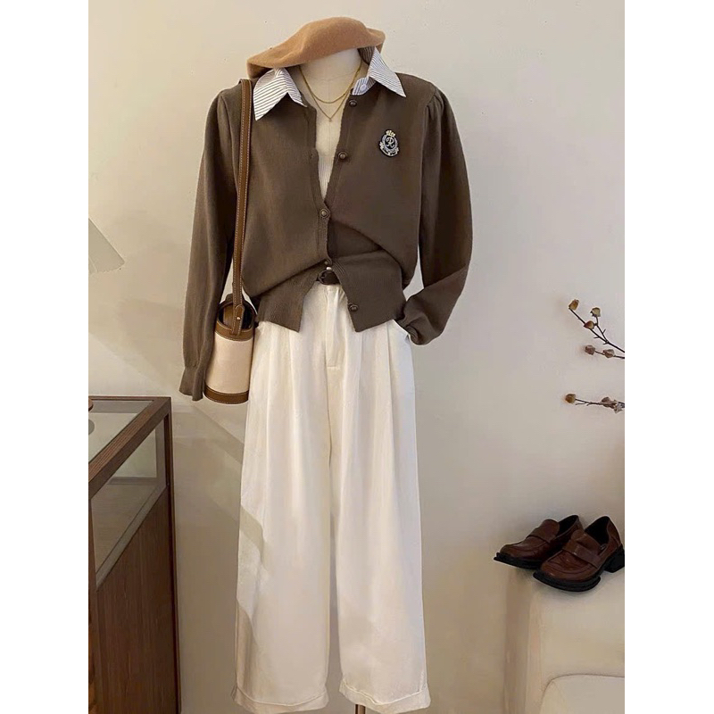 Áo len Hàn mix cổ sơ mi