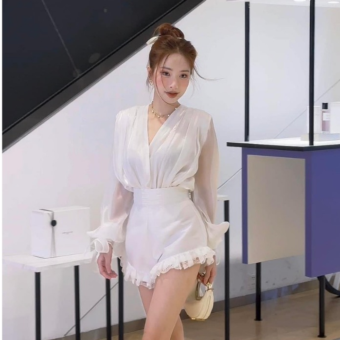 Set bộ nữ, áo voan tơ kèm quần short chất voan sang chảnh Trendy Clothing