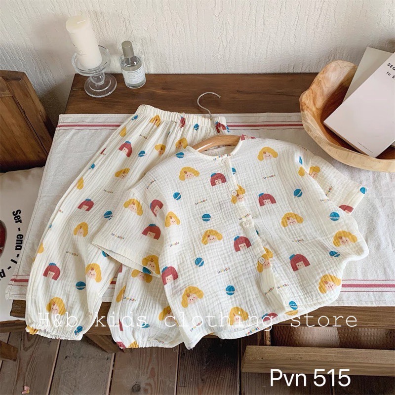 Bộ xô Muslin tay lỡ họa tiết đáng yêu cho bé, Bộ xô Muslin cho bé trai bé gái