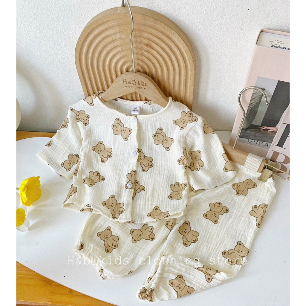 Bộ xô Muslin tay lỡ họa tiết đáng yêu cho bé, Bộ xô Muslin cho bé trai bé gái