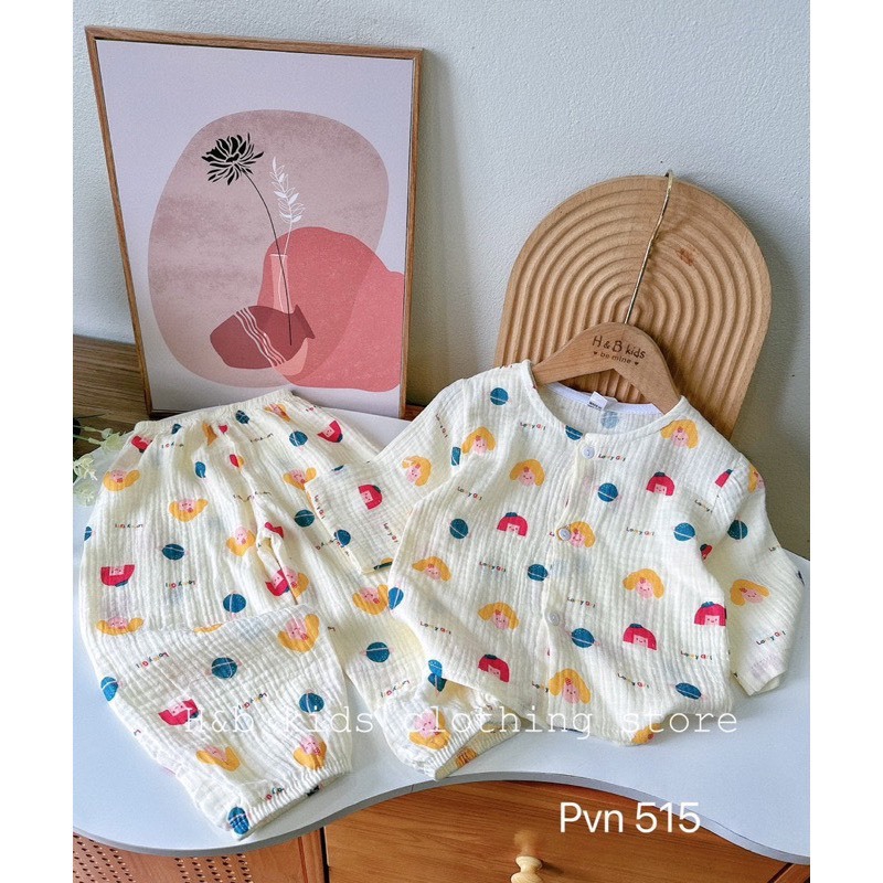 Bộ xô Muslin tay lỡ họa tiết đáng yêu cho bé, Bộ xô Muslin cho bé trai bé gái