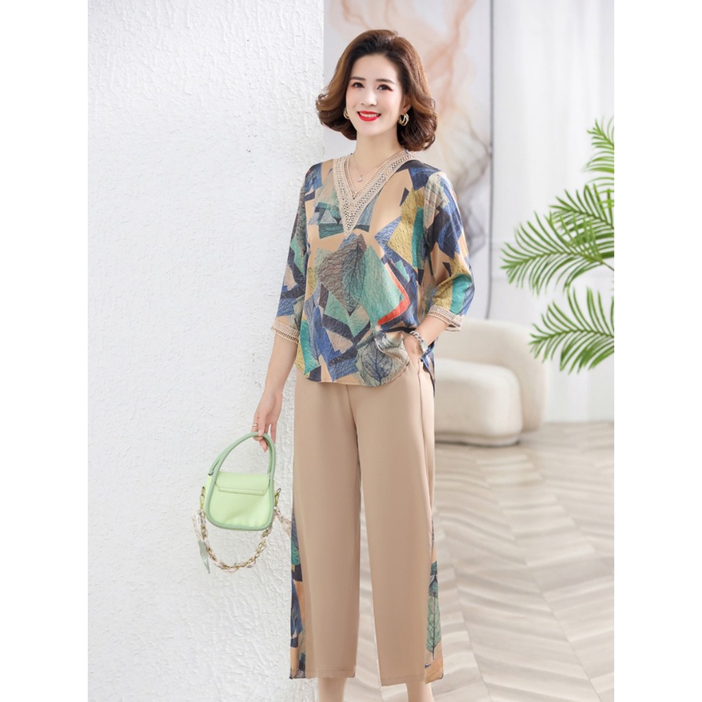 Đồ bộ cao cấp sang chảnh trung niên đồ bộ phong cách vải mát mẻ mùa hè, mùa thu, mẫu mới năm nay