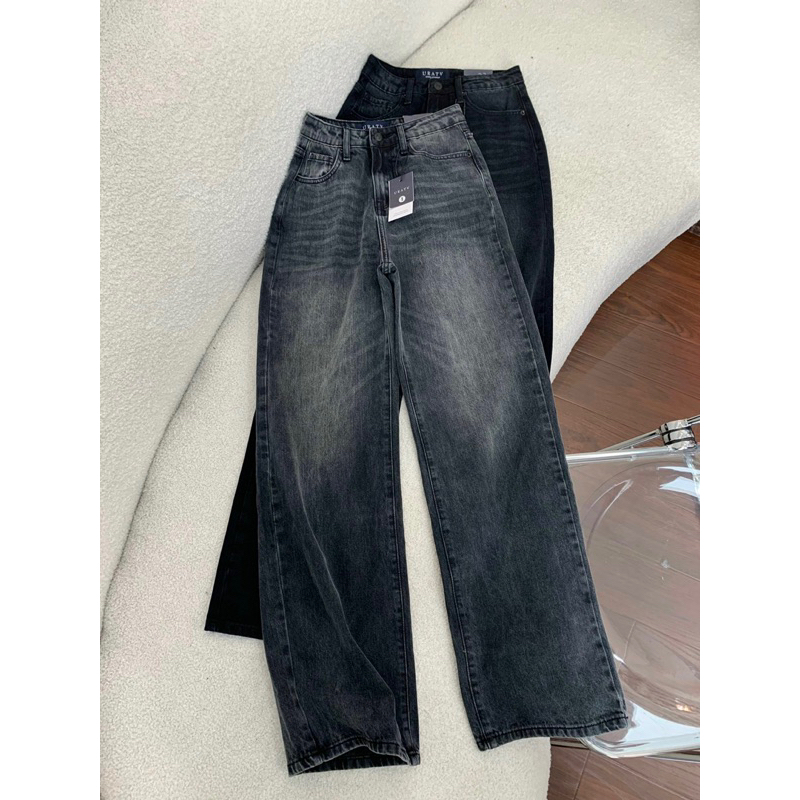 Quần jeans suông xám dáng dài chất cotton U285