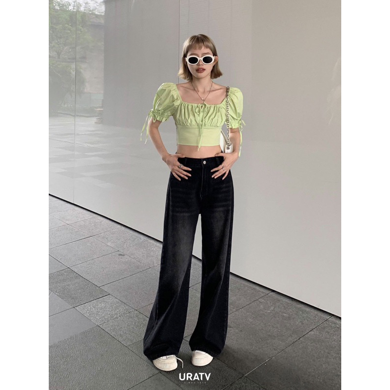 Quần jeans suông xám dáng dài chất cotton U285