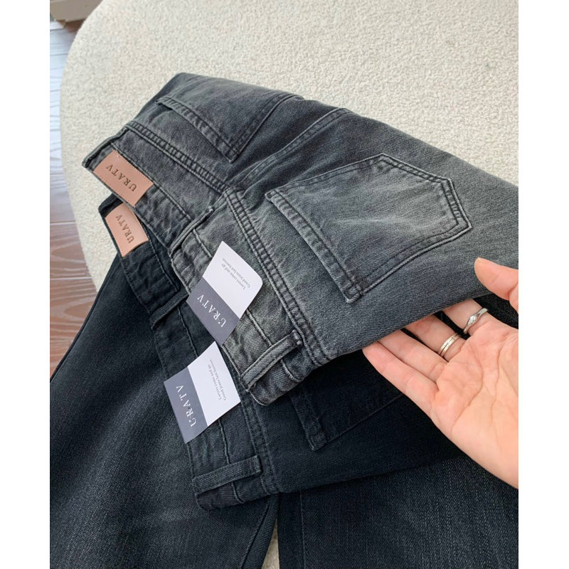 Quần jeans suông xám dáng dài chất cotton U285