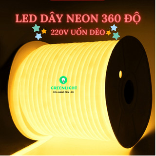 Bộ 10m LED Dây Neon tròn 360 độ 220V trang trí viền hắt sáng, hắt trần, nguồn nối sẵn chỉ cần ghim điện là sáng