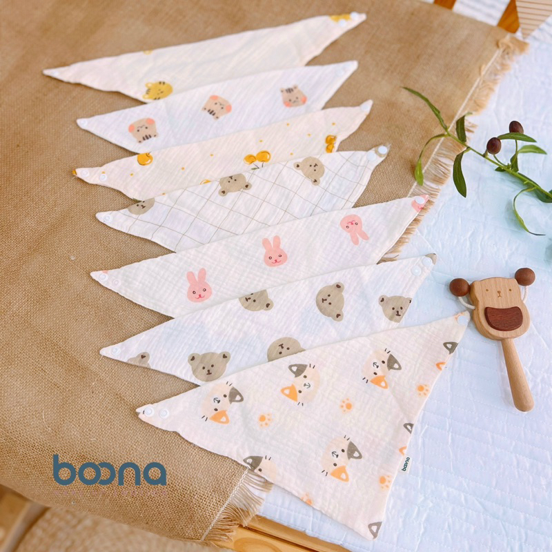Yếm tam giác cho bé, khăn yếm xô muslin 4 lớp họa tiết đáng yêu xinh xắn PADDY- zeloo - Boona cho bé