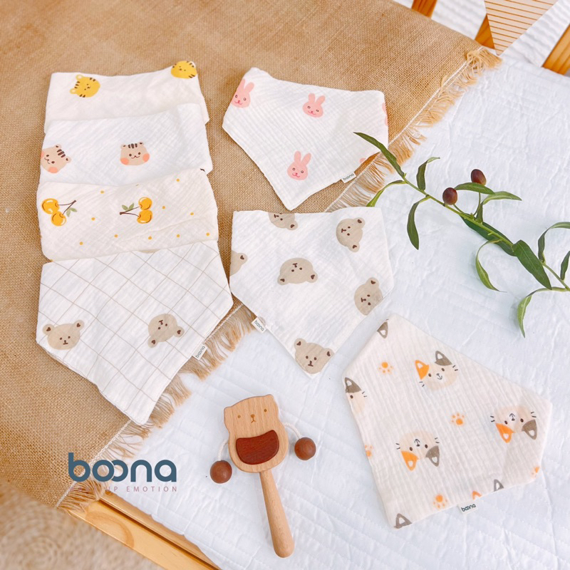 Yếm tam giác cho bé, khăn yếm xô muslin 4 lớp họa tiết đáng yêu xinh xắn PADDY- zeloo - Boona cho bé