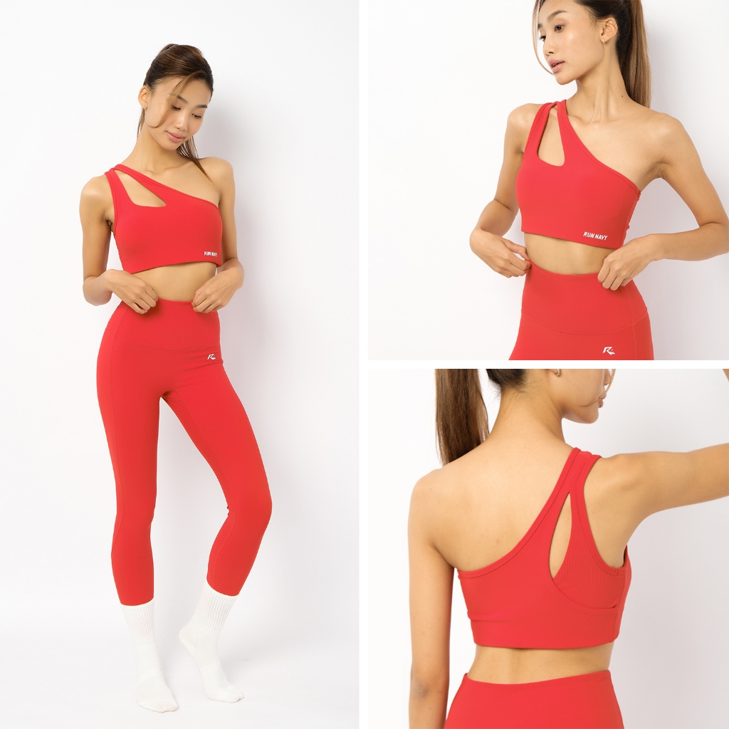 Set đồ tập gym yoga nữ Lệch vai Luxury Ecofriend, áo bra quần legging cạp cao Run Navy 76-69