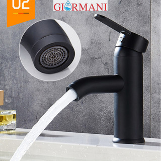 Vòi rửa mặt lavabo nóng lạnh cao cấp màu đen SNL25 tặng đôi dây cấp nước inox Hàng GIORMANI