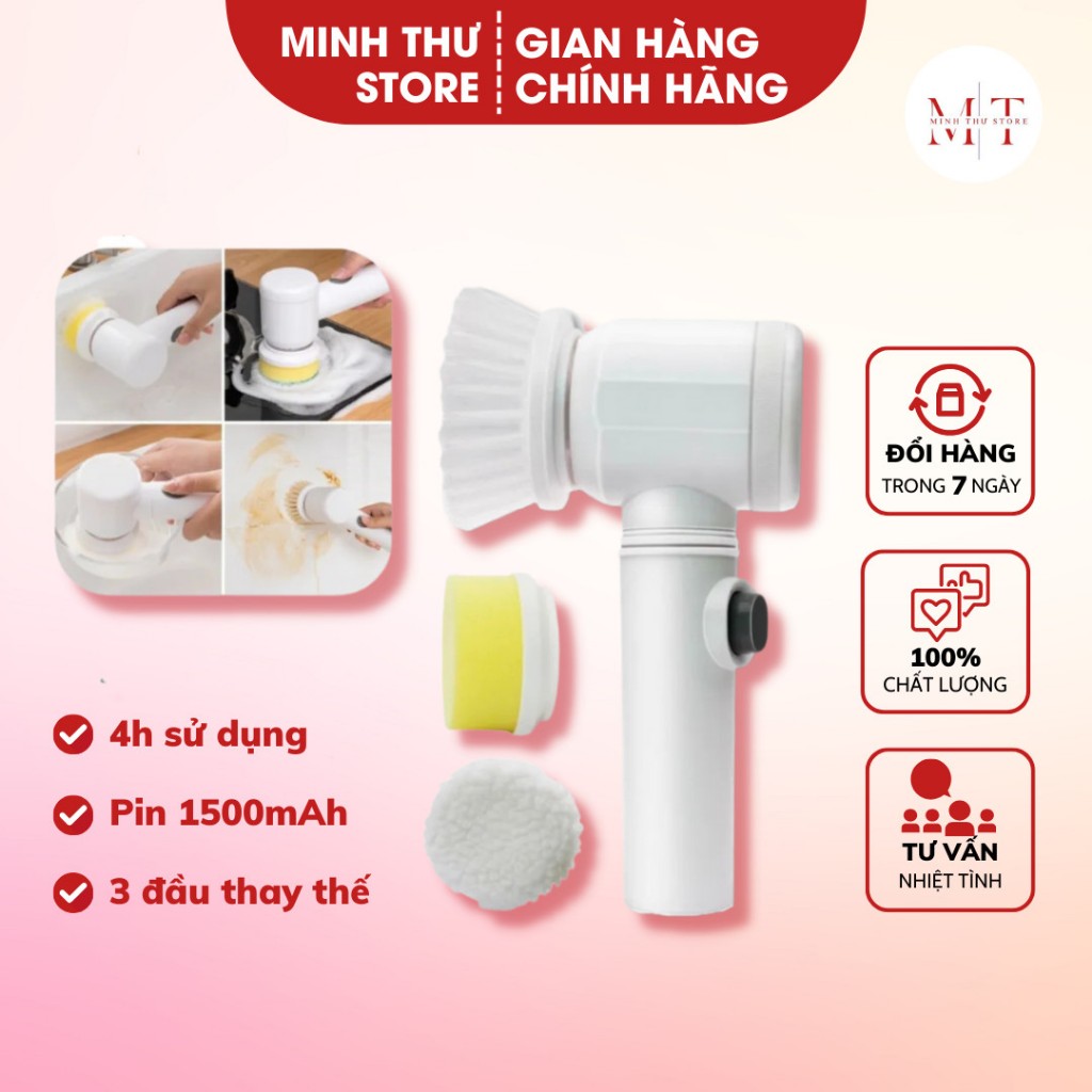 Máy Cọ Rửa Điện Đa Năng YUNOZA Cao Cấp - Bàn Chải Vệ Sinh Bếp, Bồn Rửa Mặt Với 3 Đầu Thay Thế Tiện Dụng