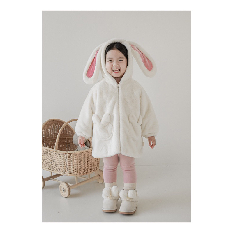 Áo khoác lông tai thỏ Hàng hãng nội địa siêu mềm ấm xinh xắn cho bé gái từ 9-24kg