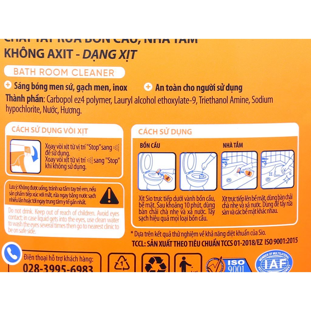 Nước tẩy bồn cầu & nhà tắm Sio hương mộc 750ml