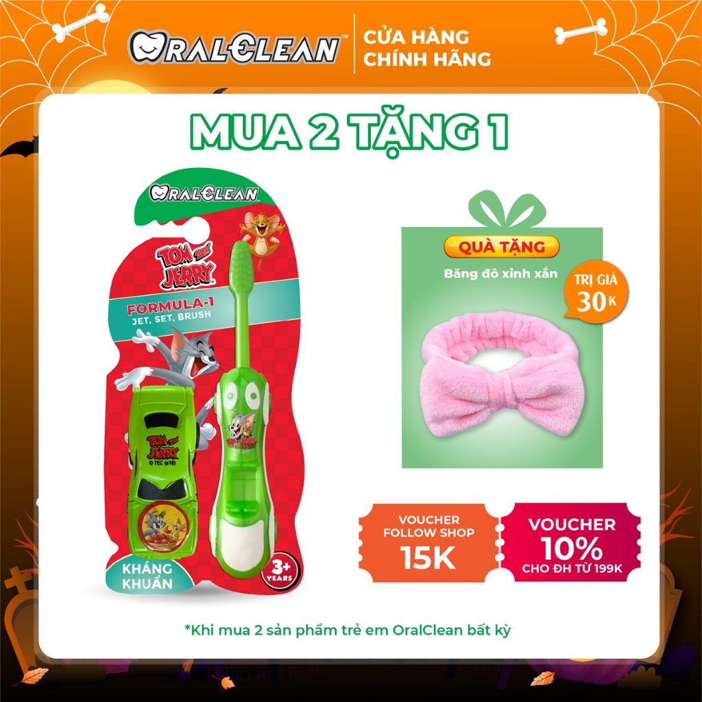 Bàn chải đánh răng cho bé OralClean Tom and Jerry Formula-1 Kids Soft (Tặng kèm xe hơi đồ chơi)