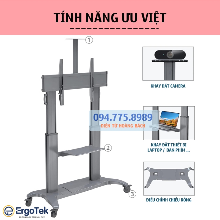 Giá Treo Tivi Di Động NB CF100 75 - 110 Inch - Khung Cột Kệ Treo Màn Hình Tương Tác Cỡ Lớn