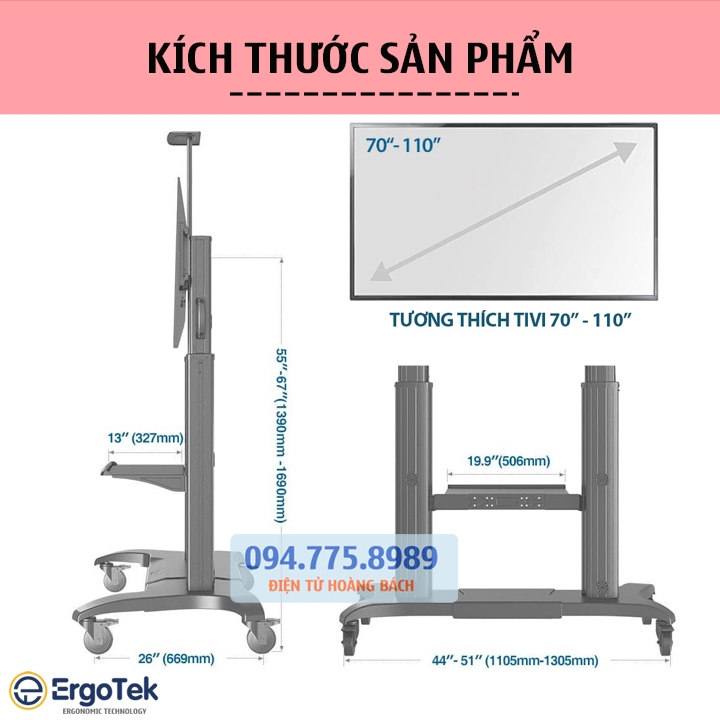 Giá Treo Tivi Di Động NB CF100 75 - 110 Inch - Khung Cột Kệ Treo Màn Hình Tương Tác Cỡ Lớn