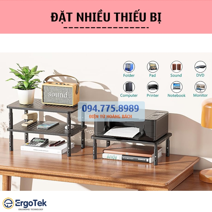 Kệ Để Máy Tính Laptop - Màn Hình - Máy In Trên Bàn Làm Việc ErgoTek EP42 - EP44 - Giá Đặt Loa Bluetooth / Tài Liệu