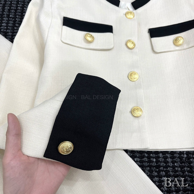 Áo dạ kèm chân váy chữ A hàng L1 đen/trắng