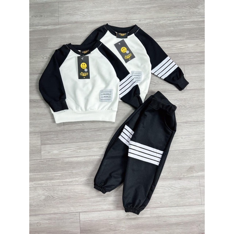 Bộ ni trắng phối den dài tay cho bé trai