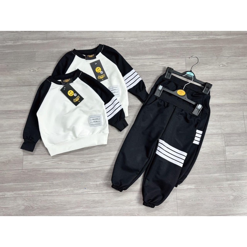 Bộ ni trắng phối den dài tay cho bé trai