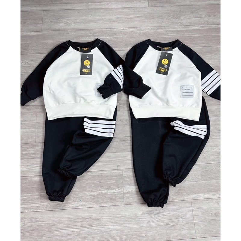 Bộ ni trắng phối den dài tay cho bé trai