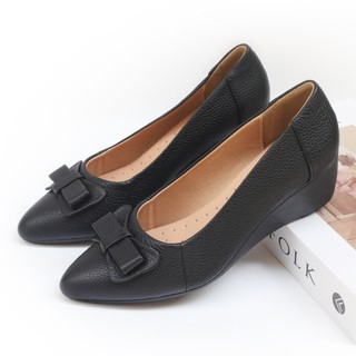 Giày đế xuồng 5cm mũi nhọn, giày búp bê đế xuồng da bò đính nơ da - HT.NeO4643