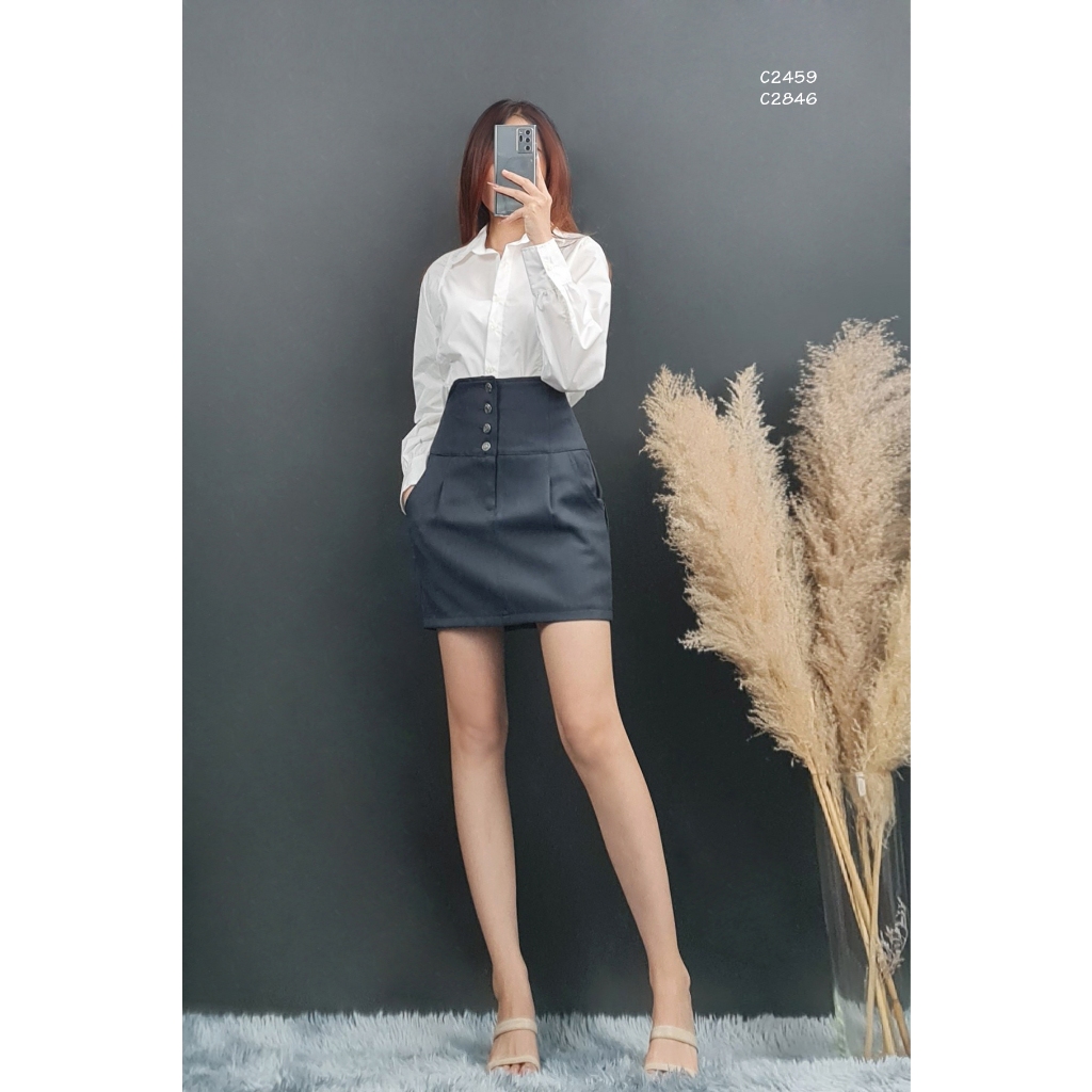 C2459 - Chân váy thun sau, 4 nút trước, trơn