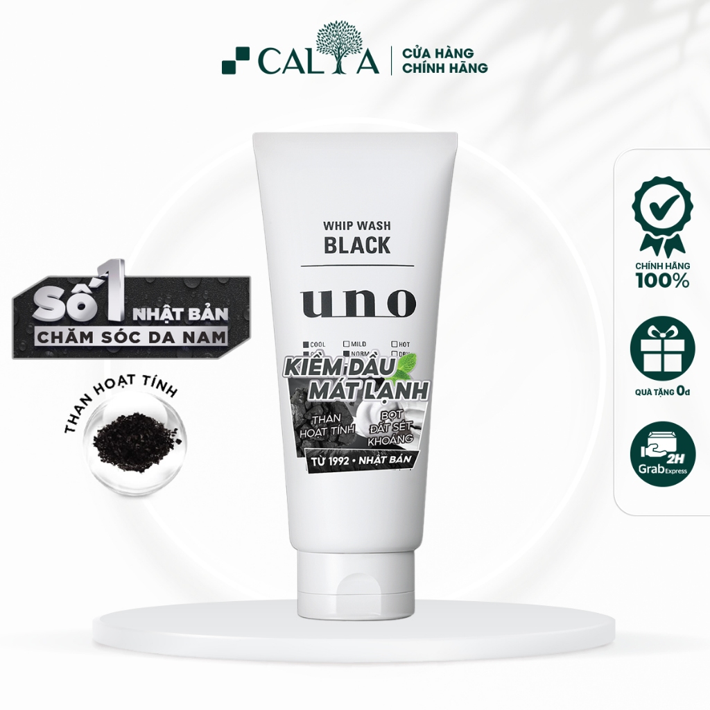 Sữa Rửa Mặt Uno Cho Nam, Sạch Dầu Nhờn, Mát Lạnh Tạo Bọt, Cấp Ẩm - UNO Whip Wash Black 130g