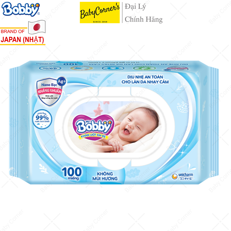 Khăn Giấy Ướt Bobby Không Mùi Cho Bé Gói 100 Tờ