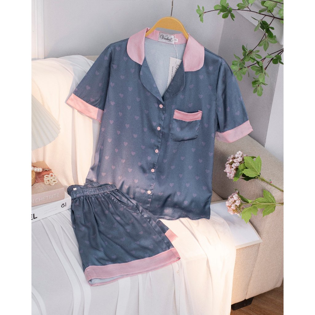 Bộ Đồ Pijama VADESI Quần Đùi Áo Cộc Chất Liệu Lụa Latin Luxury Mềm Mại Thoáng Mát