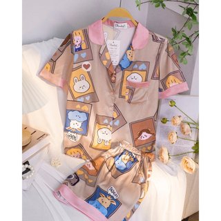 Bộ đồ pijama vadesi quần đùi áo cộc chất liệu lụa latin luxury mềm mại thoáng mát