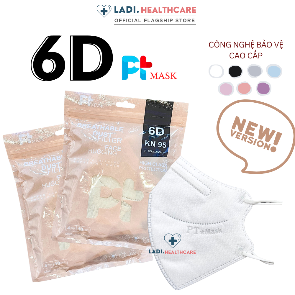 Khẩu trang 6D PT 4 lớp kháng khuẩn phiên bản TÚI mới chính hãng Công Ty