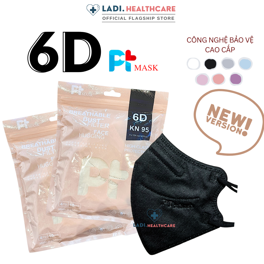 Khẩu trang 6D PT 4 lớp kháng khuẩn phiên bản TÚI mới chính hãng Công Ty