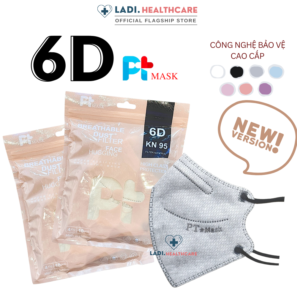 Khẩu trang 6D PT 4 lớp kháng khuẩn phiên bản TÚI mới chính hãng Công Ty