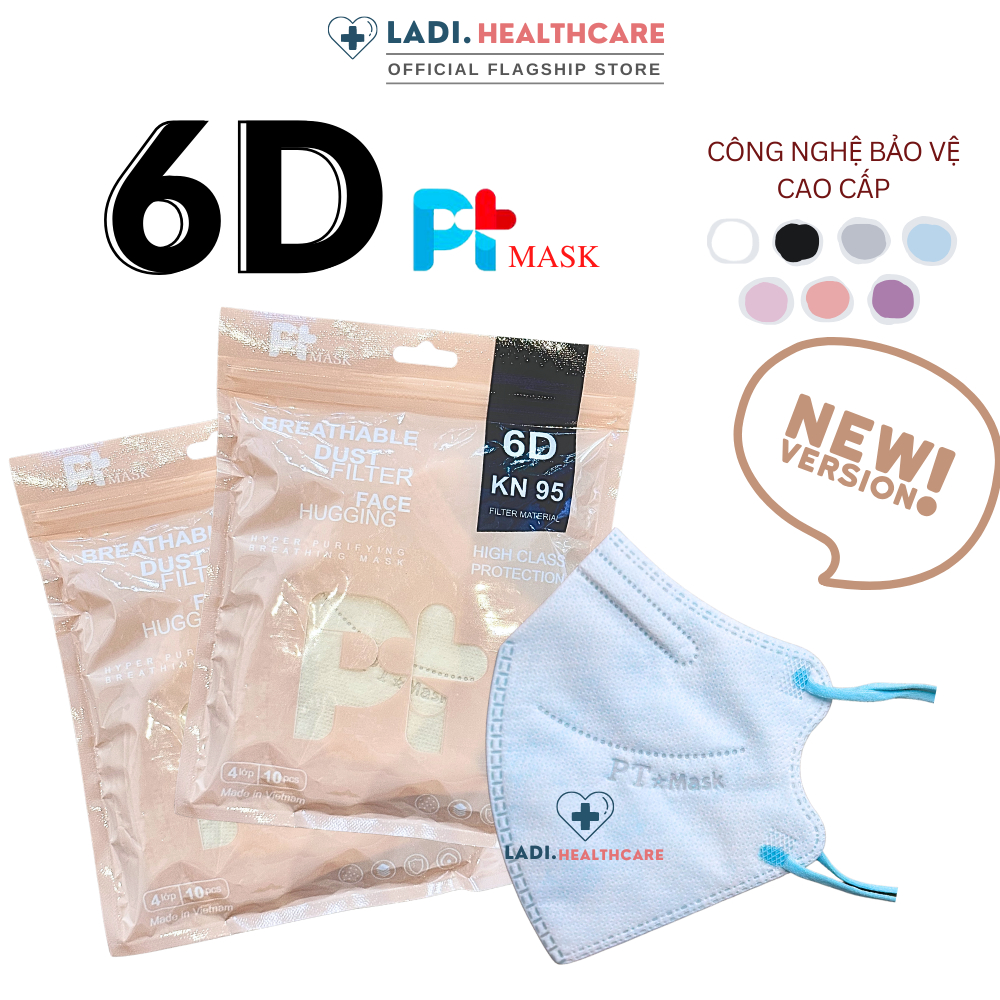 Khẩu trang 6D PT 4 lớp kháng khuẩn phiên bản TÚI mới chính hãng Công Ty