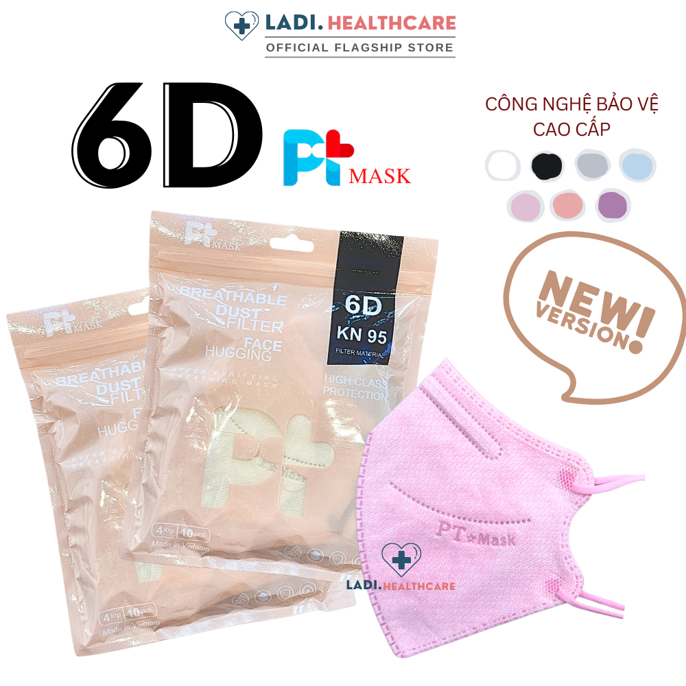 Khẩu trang 6D PT 4 lớp kháng khuẩn phiên bản TÚI mới chính hãng Công Ty