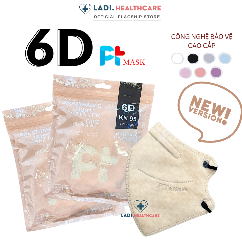 Khẩu trang 6D PT 4 lớp kháng khuẩn phiên bản TÚI mới chính hãng Công Ty