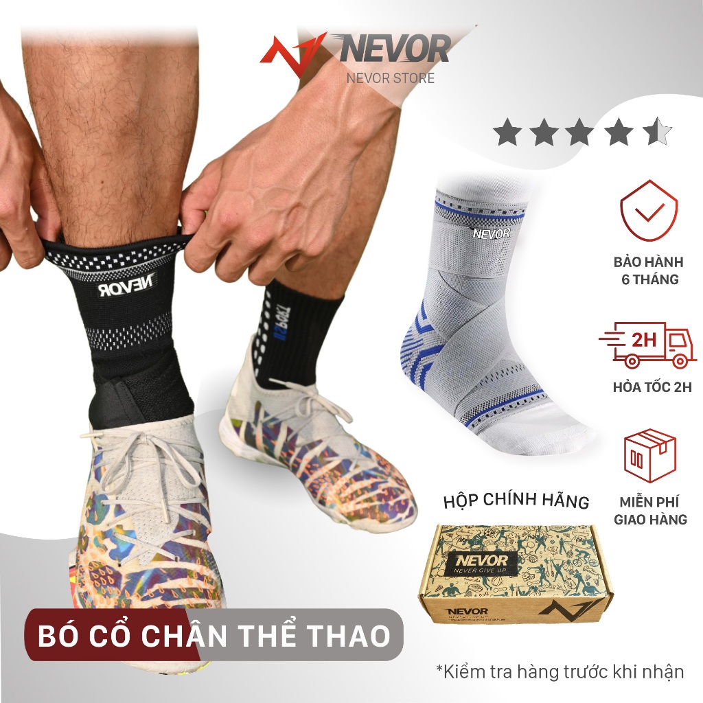 Băng quấn cổ chân, bó cổ chân Nevor có dây đai, băng bảo vệ gót chân chơi thể thao tập gym đá bóng BQCC01
